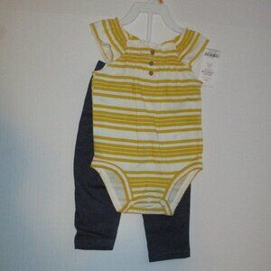 Carter's 12 Month Baby Girls Outfit Pants Bodysuit Gold White Striped Blue NWT